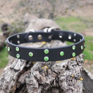 Black Dog Collar With Green Crystals